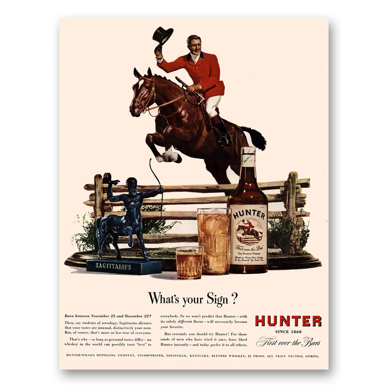 1947 Hunter Whiskey Whats Your Sign Vintage Magazine Print Ad