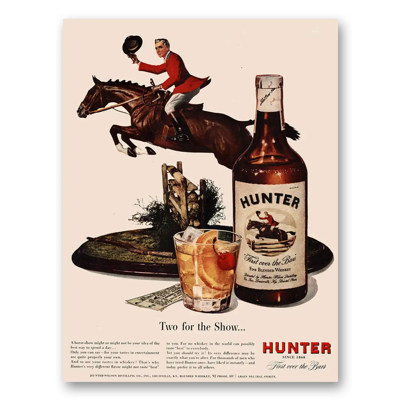 1947 Hunter Whiskey Two for the Show Vintage Magazine Print Ad