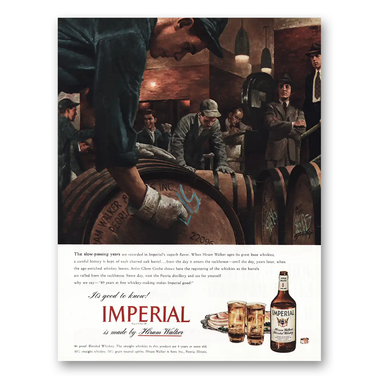 1947 Imperial Whiskey Slow Passing Years Barrels Vintage Magazine Print Ad