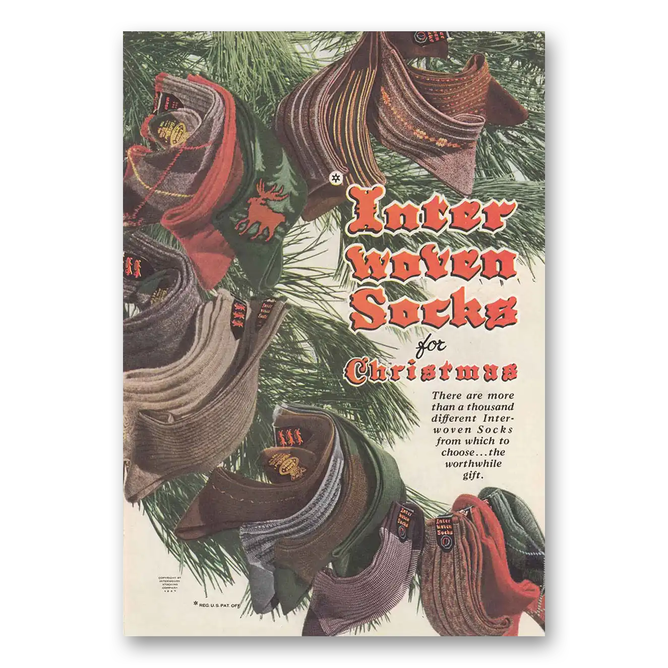 1947 Interwoven Socks Christmas Vintage Magazine Print Ad