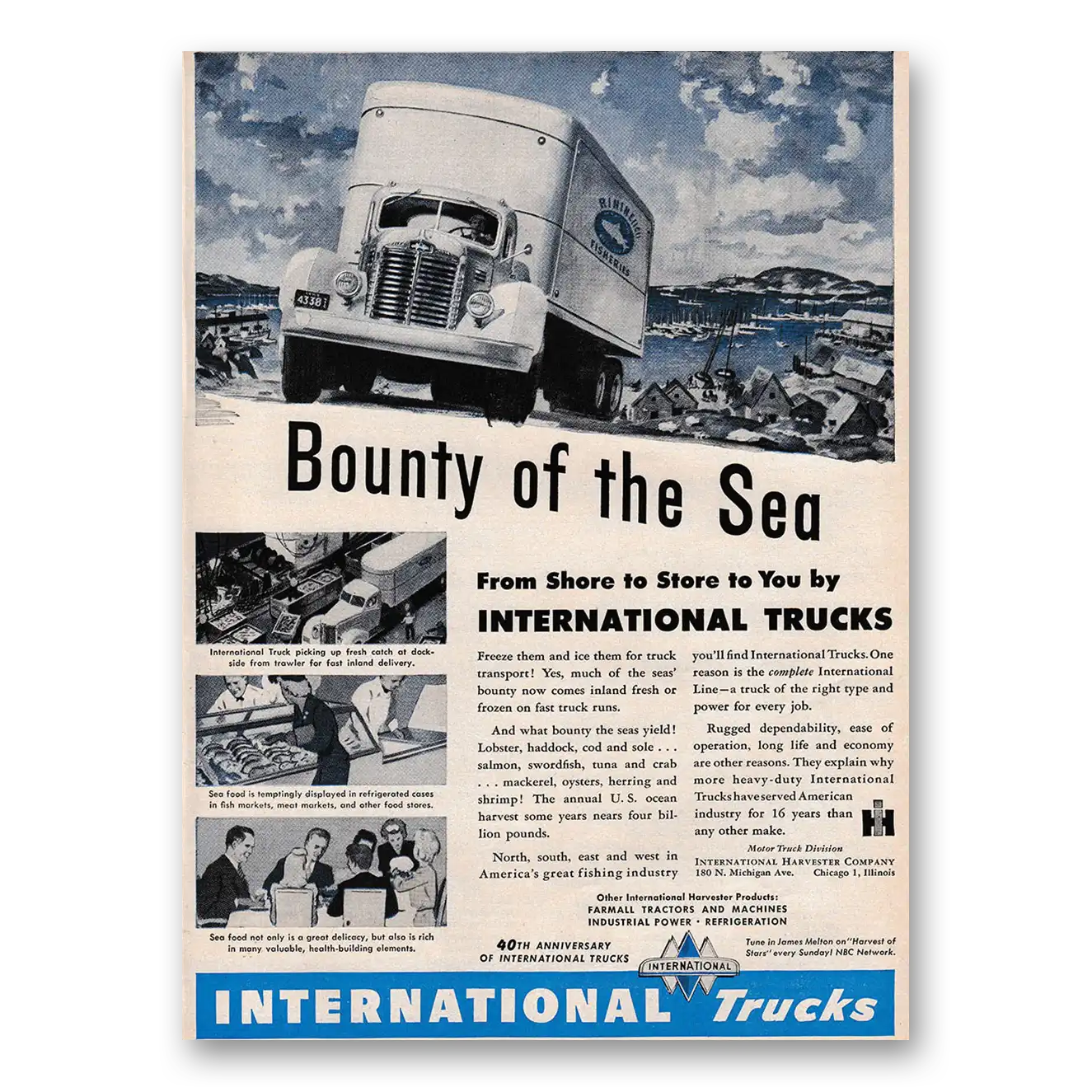 1947 International Trucks Bounty of the Sea Vintage Magazine Print Ad