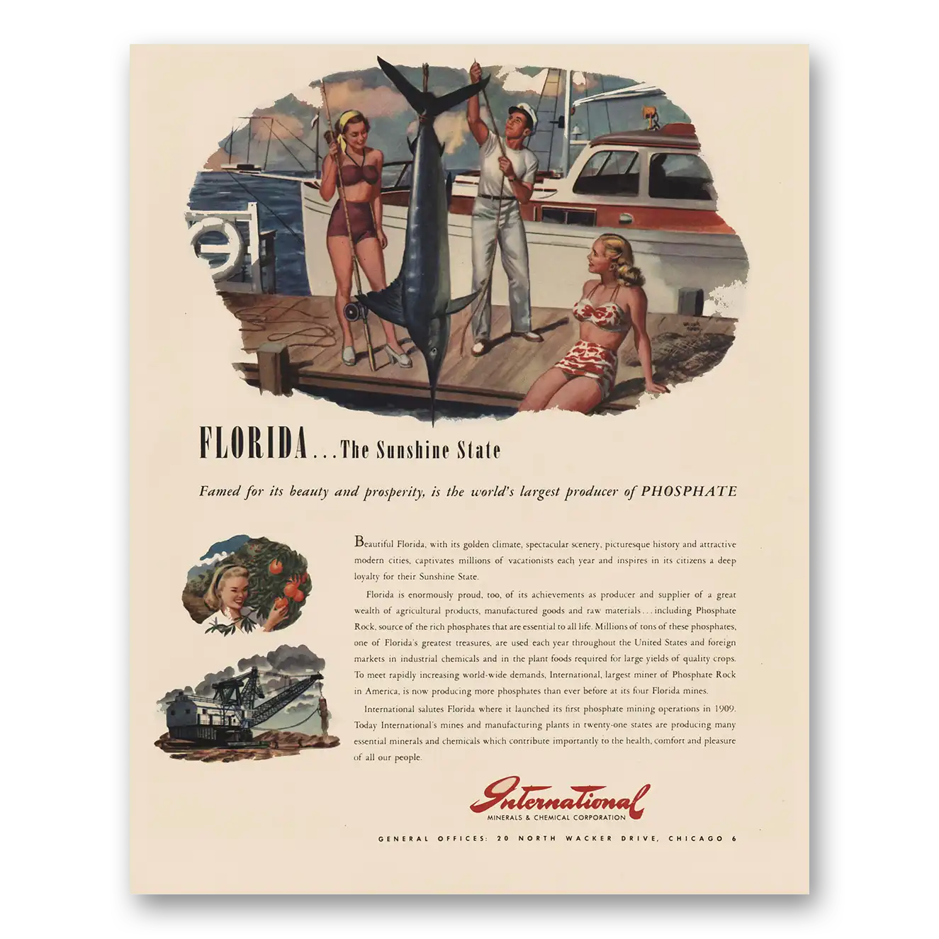 1947 International Minerals & Chemicals Florida the Sunshine State Vintage Magazine Print Ad