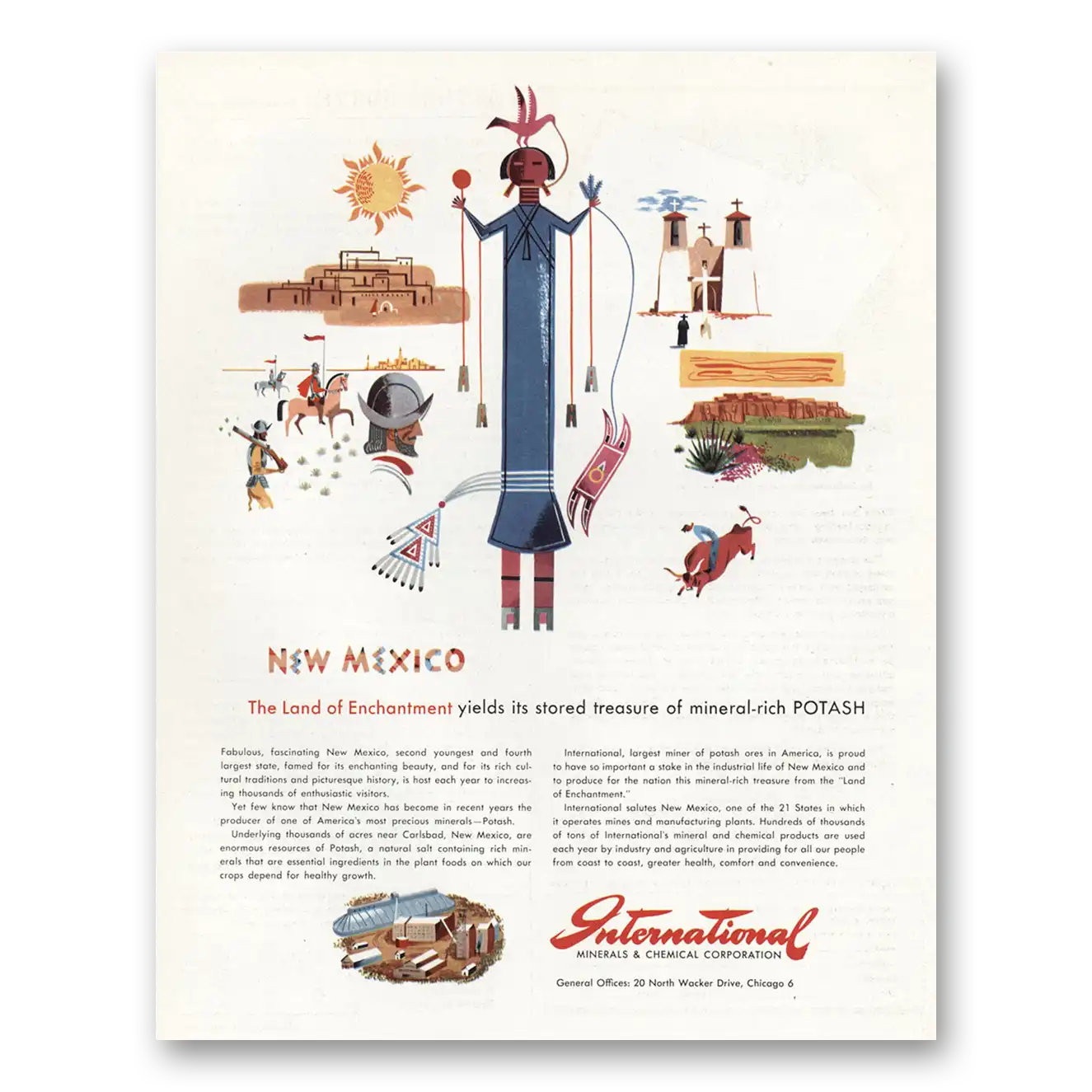 1947 International Minerals & Chemicals New Mexico Land of Enchantment Vintage Magazine Print Ad