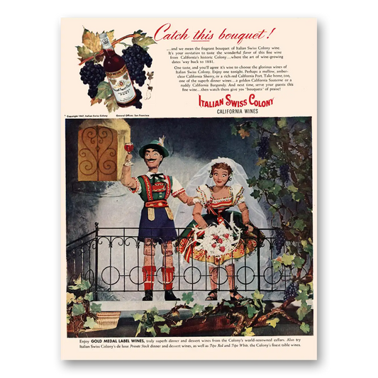 1947 Italian Swiss Colony Wines Catch This Bouquet Vintage Magazine Print Ad