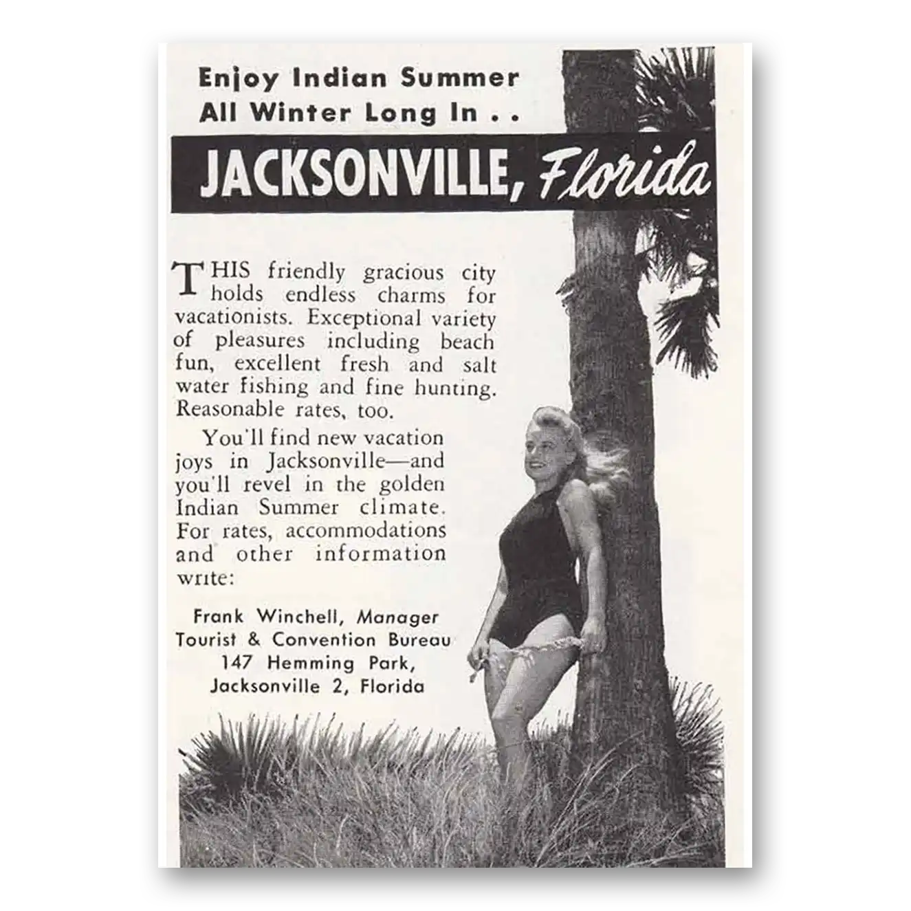 1947 Jacksonville Florida Enjoy Indian Summer Vintage Magazine Print Ad