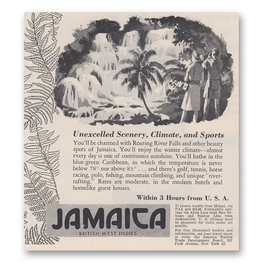 1947 Jamaica Unexcelled Scenery Climate and Sports Vintage Magazine Print Ad