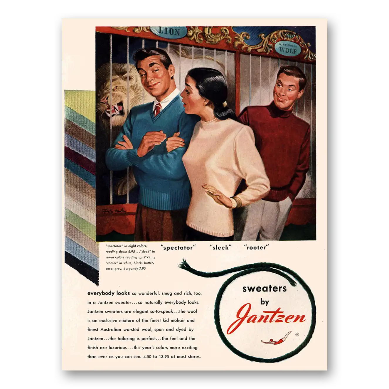 1947 Jantzen Sweaters Spectator Sleek Rooter Vintage Magazine Print Ad