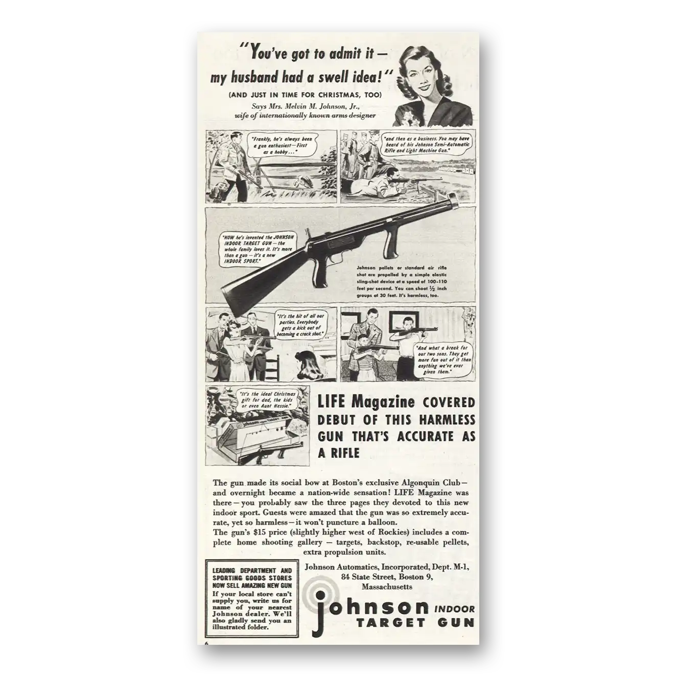 1947 Johnson Target Gun Target Gun My Husband Had a Swell Idea Vintage Magazine Print Ad