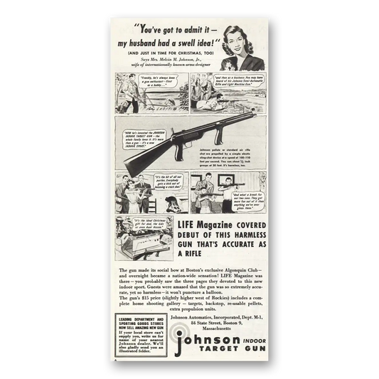 1947 Johnson Target Gun Target Gun My Husband Had a Swell Idea Vintage Magazine Print Ad