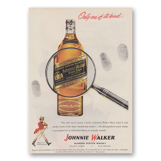 1947 Johnnie Walker Black Label Only One of Its Kind Fingerprints Vintage Magazine Print Ad