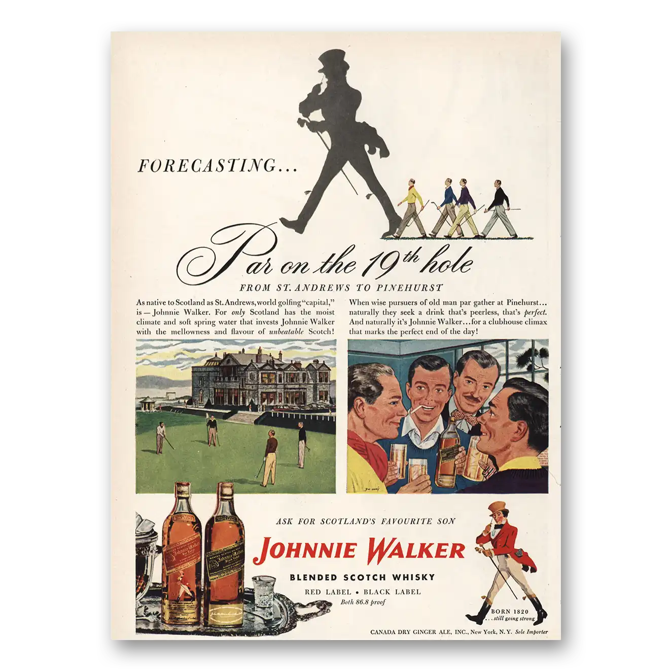 1947 Johnnie Walker Par On 19th Hole Vintage Magazine Print Ad