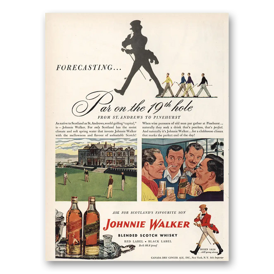 1947 Johnnie Walker Par On 19th Hole Vintage Magazine Print Ad