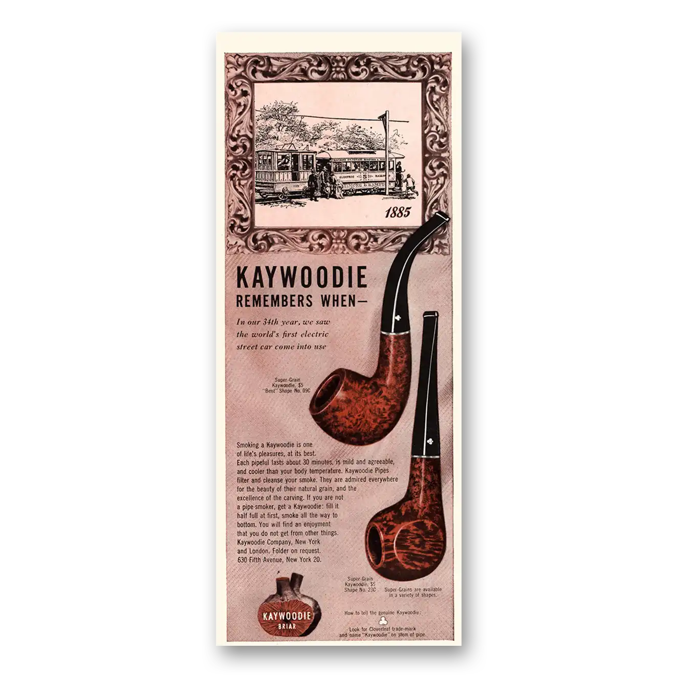 1947 Kaywoodie Pipes Bent Shape Pipe 1885 Remembers Vintage Magazine Print Ad