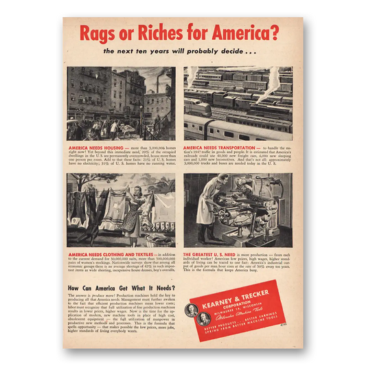 1947 Kearney & Trecker Rags Riches America Vintage Magazine Print Ad