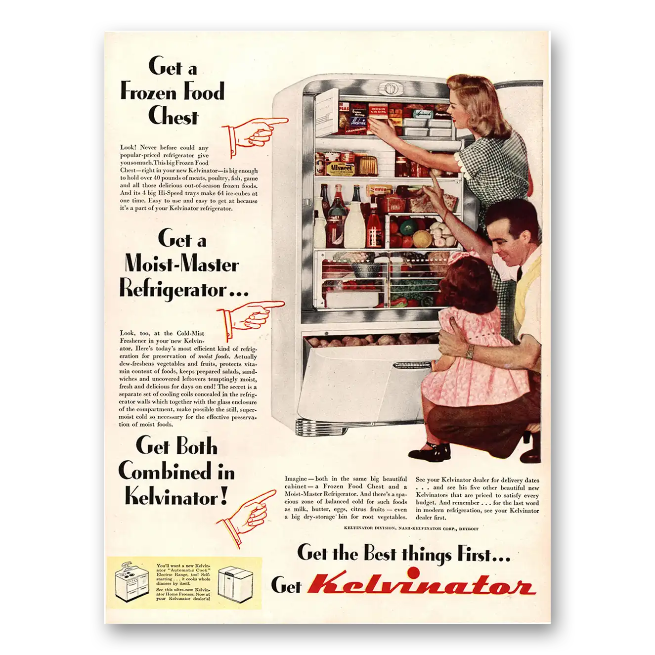 1947 Kelvinator Refrigerator Get a Frozen Food Chest Vintage Magazine Print Ad