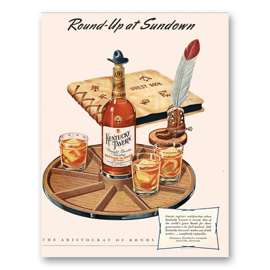 1947 Kentucky Tavern Whiskey Round Up at Sundown Vintage Magazine Print Ad