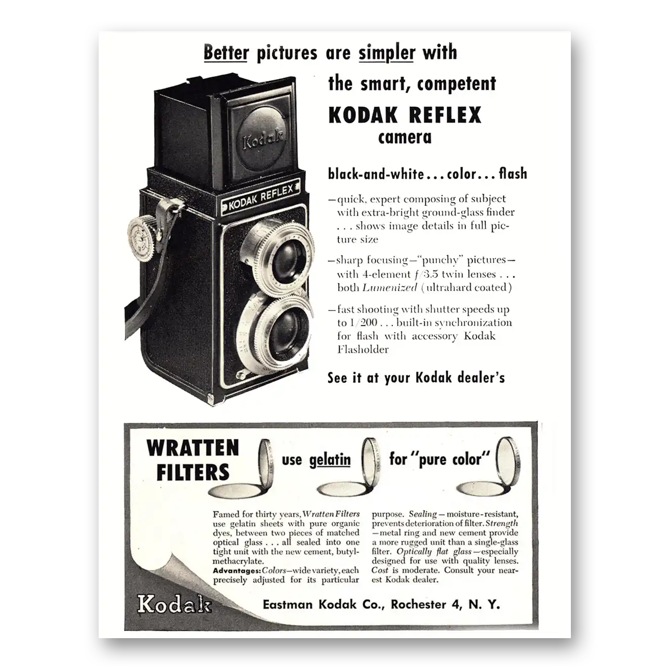 1947 Kodak Reflex Camera Better Pictures Are Simpler Vintage Magazine Print Ad