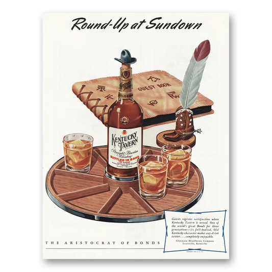 1947 Kentucky Tavern Whiskey Round Up at Sundown Vintage Magazine Print Ad