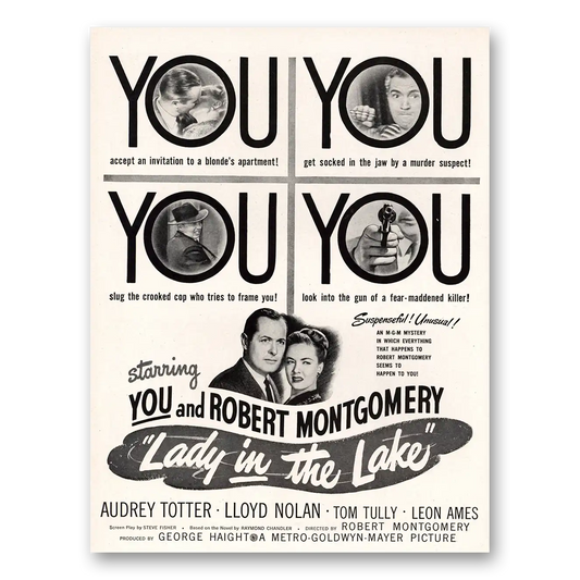 1947 Lady In the Lake Movie Promo Robert Montgomery and Audrey Totter Vintage Magazine Print Ad