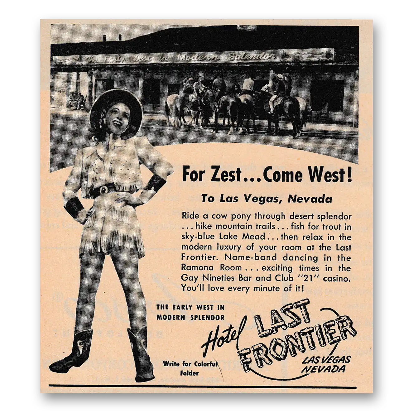 1947 Hotel Last Frontier For Zest Come West Las Vegas Vintage Magazine Print Ad