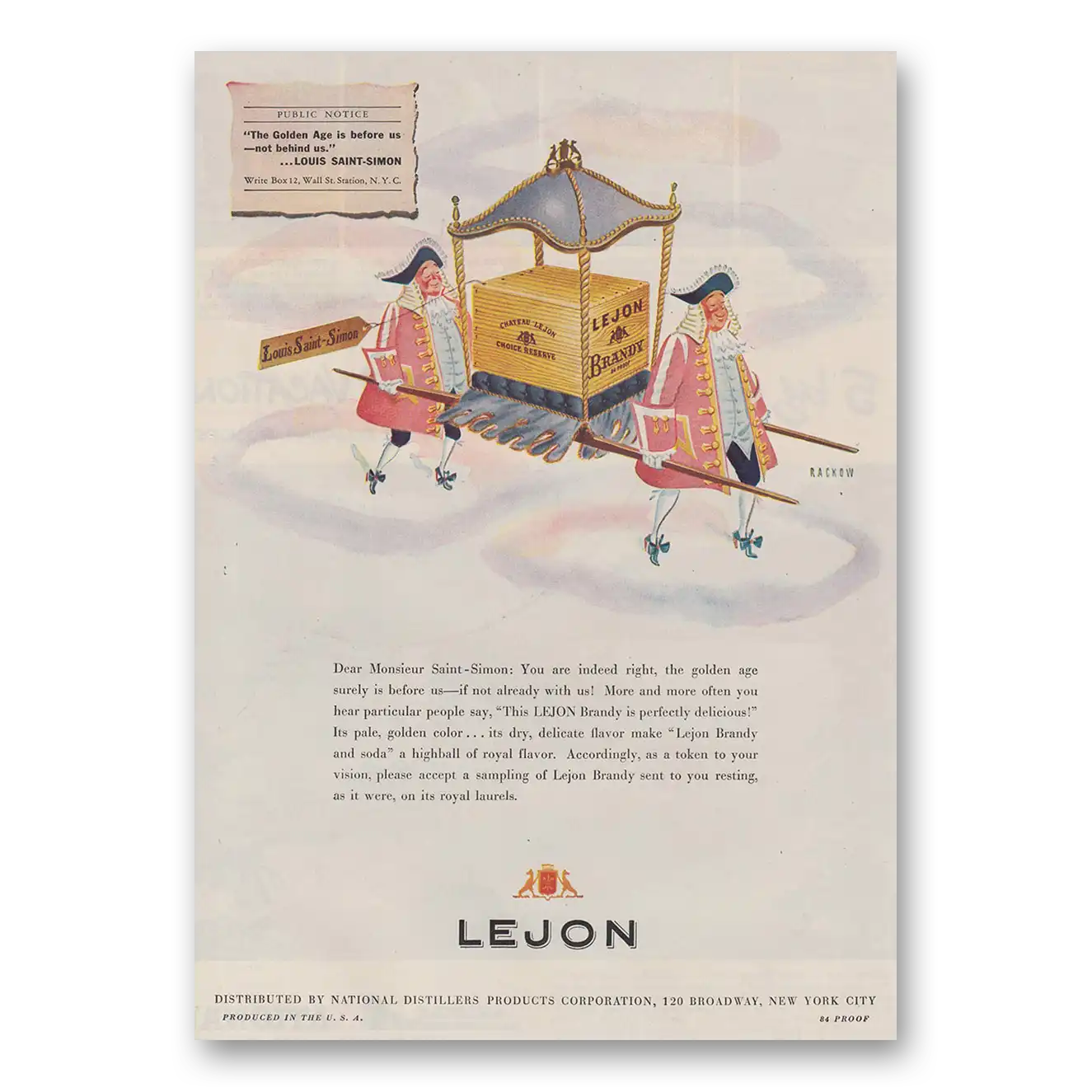 1947 Lejon Brandy Dear Monsieur Saint Simon Vintage Magazine Print Ad