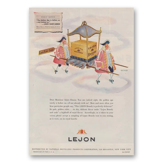 1947 Lejon Brandy Dear Monsieur Saint Simon Vintage Magazine Print Ad