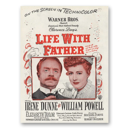 1947 Life With Father Movie Promo Irene Dunne and William Powell Vintage Magazine Print Ad