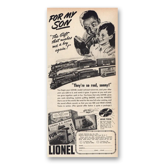 1947 Lionel Trains For My Son Vintage Magazine Print Ad