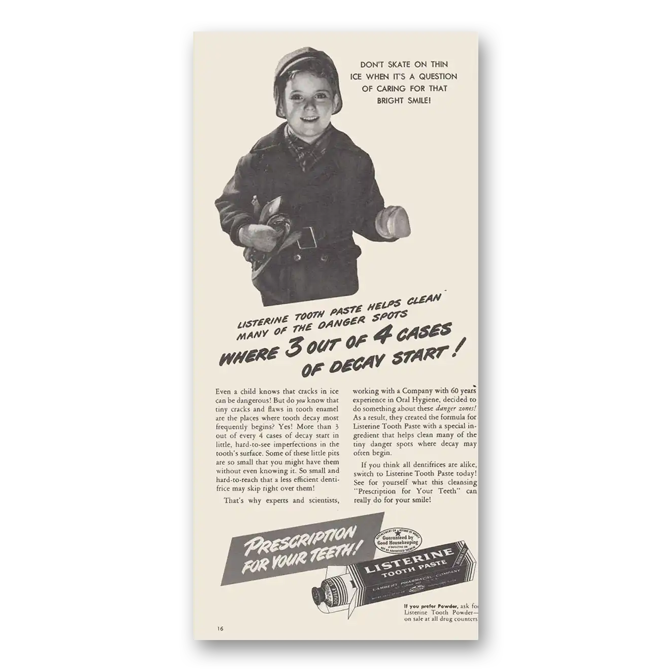 1947 Listerine Don't Skate on Thin Ice Vintage Magazine Print Ad