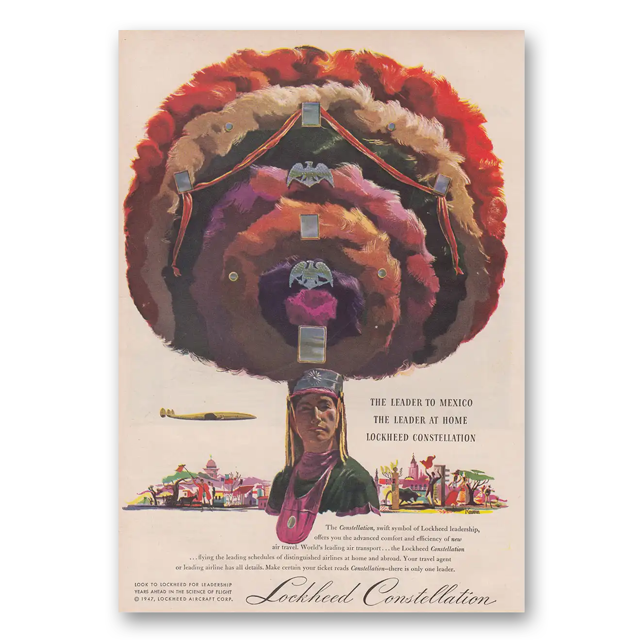 1947 Lockheed Constellation Leader to Mexico Vintage Magazine Print Ad