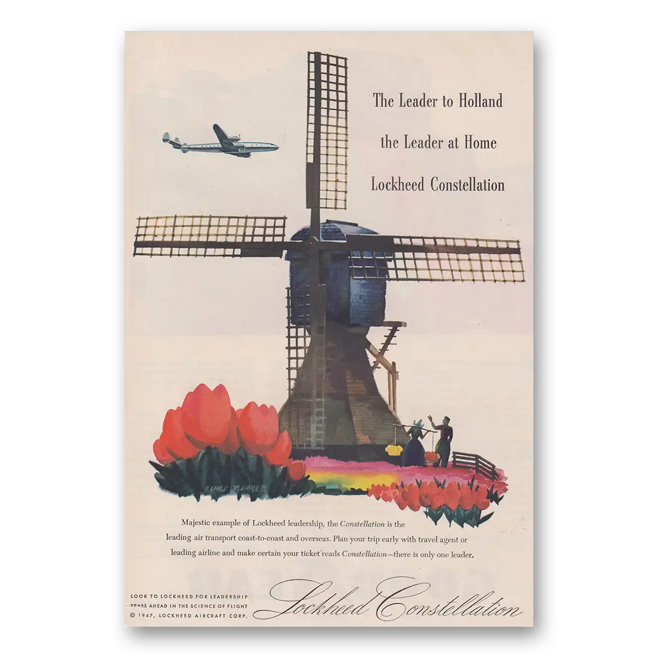 1947 Lockheed Constellation Leader to Holland Vintage Magazine Print Ad