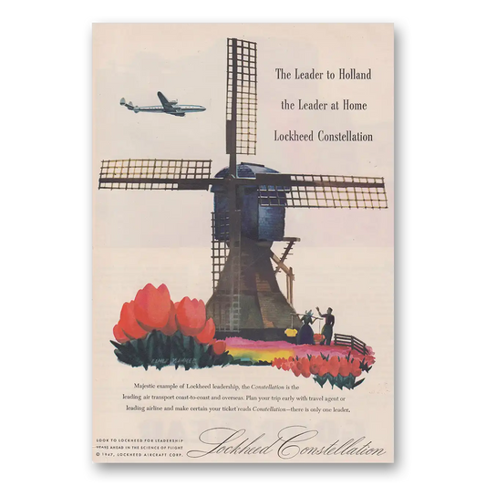 1947 Lockheed Constellation Leader to Holland Vintage Magazine Print Ad