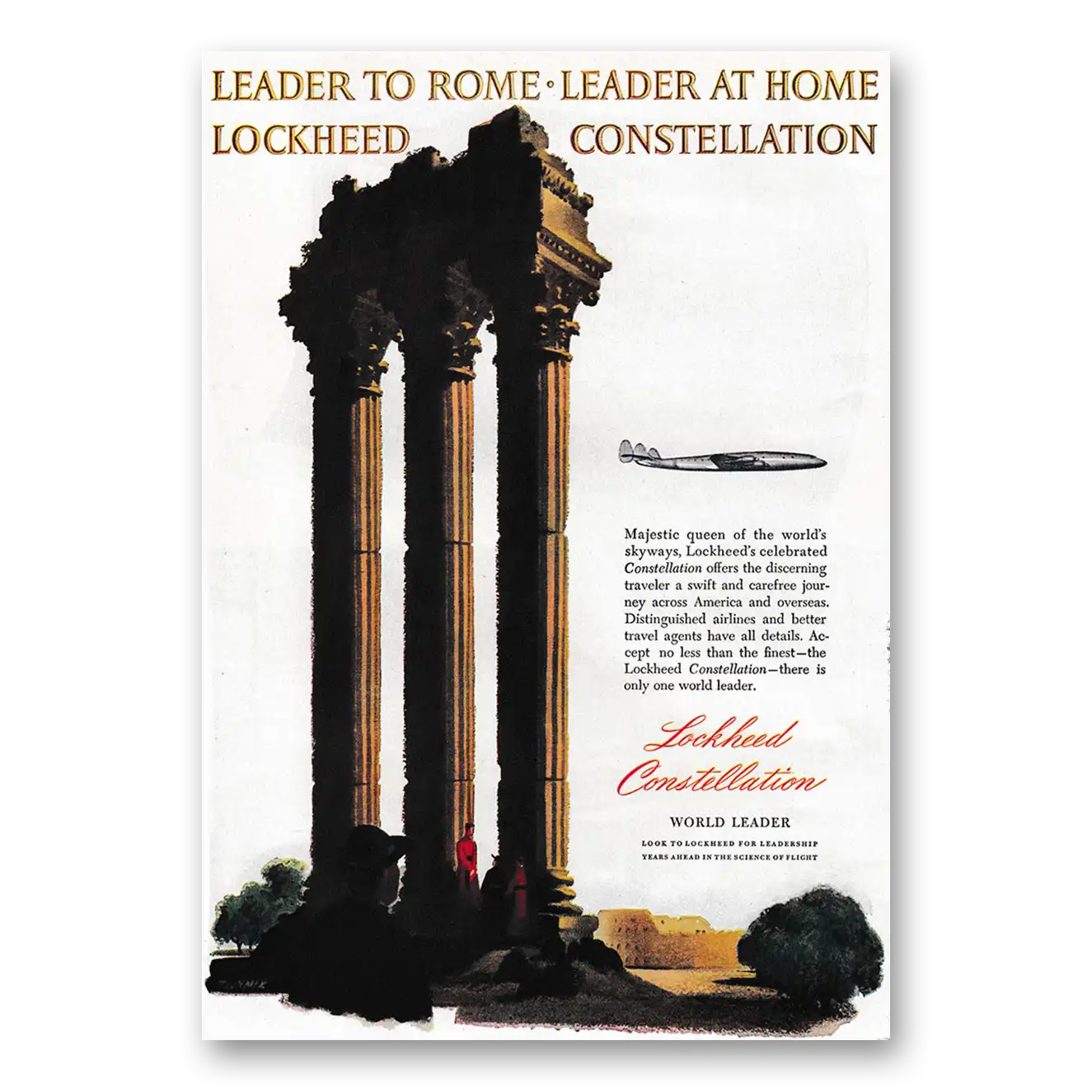 1947 Lockheed Constellation Leader to Rome Leader at Home Vintage Magazine Print Ad