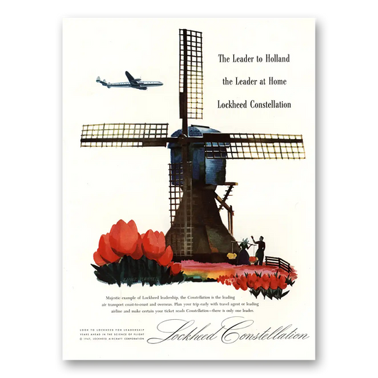 1947 Lockheed Constellation Leader to Holland Vintage Magazine Print Ad