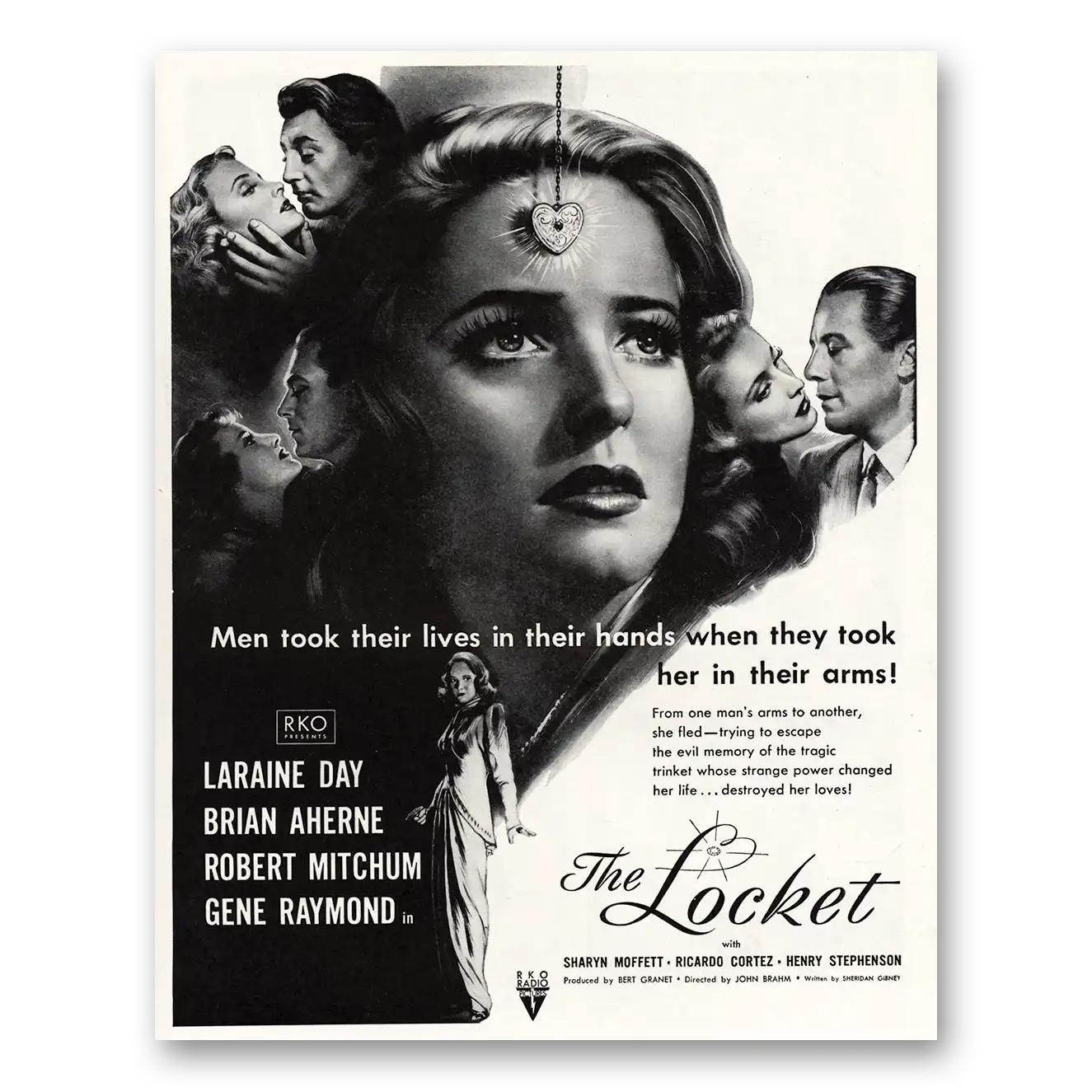 1947 The Locket Movie Promo Laraine Day and Robert Mitchum Vintage Magazine Print Ad