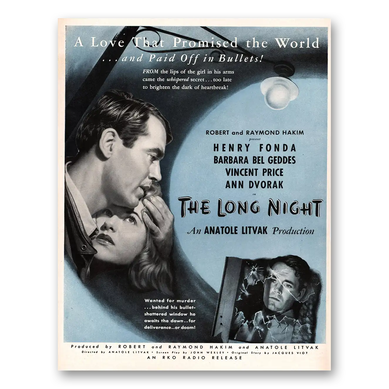 1947 The Long Night Movie Promo Henry Fonda and Barbara Bel Geddes Vintage Magazine Print Ad