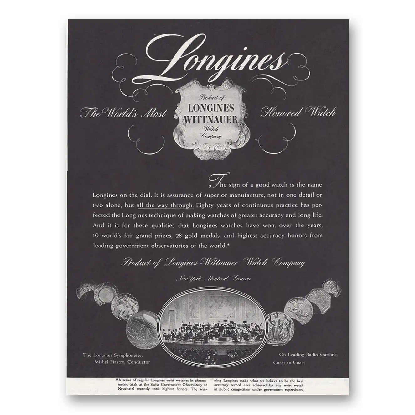 1947 Longines Wittnauer Sign of Good Watch Is the Name Longines Vintage Magazine Print Ad