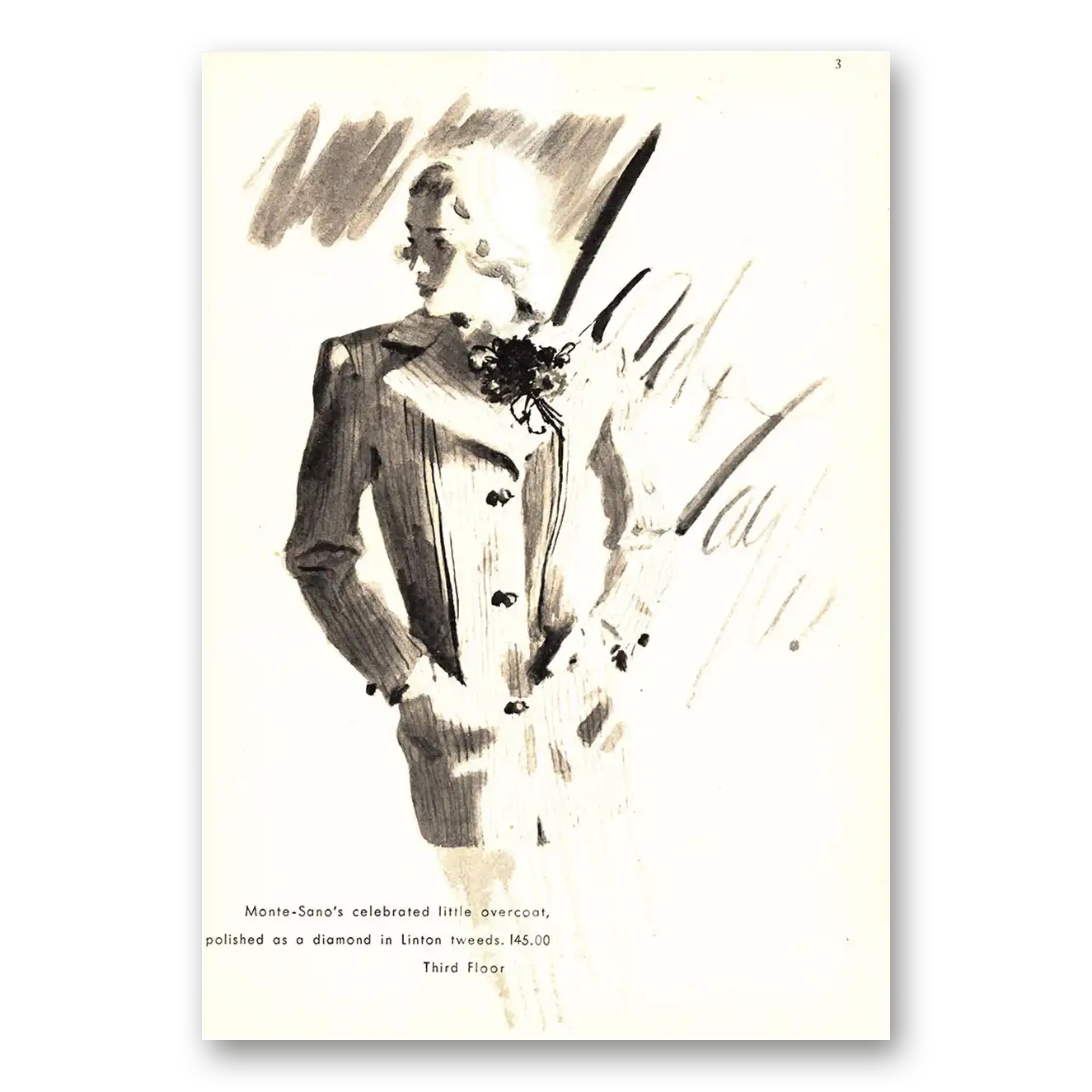 1947 Lord & Taylor Monte Sano's Celebrated Little Overcoat Vintage Magazine Print Ad