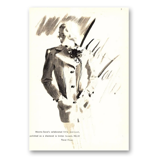 1947 Lord & Taylor Monte Sano's Celebrated Little Overcoat Vintage Magazine Print Ad