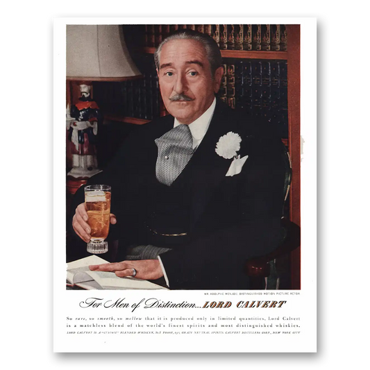 1947 Lord Calvert Whiskey Adolphe Menjou Vintage Magazine Print Ad