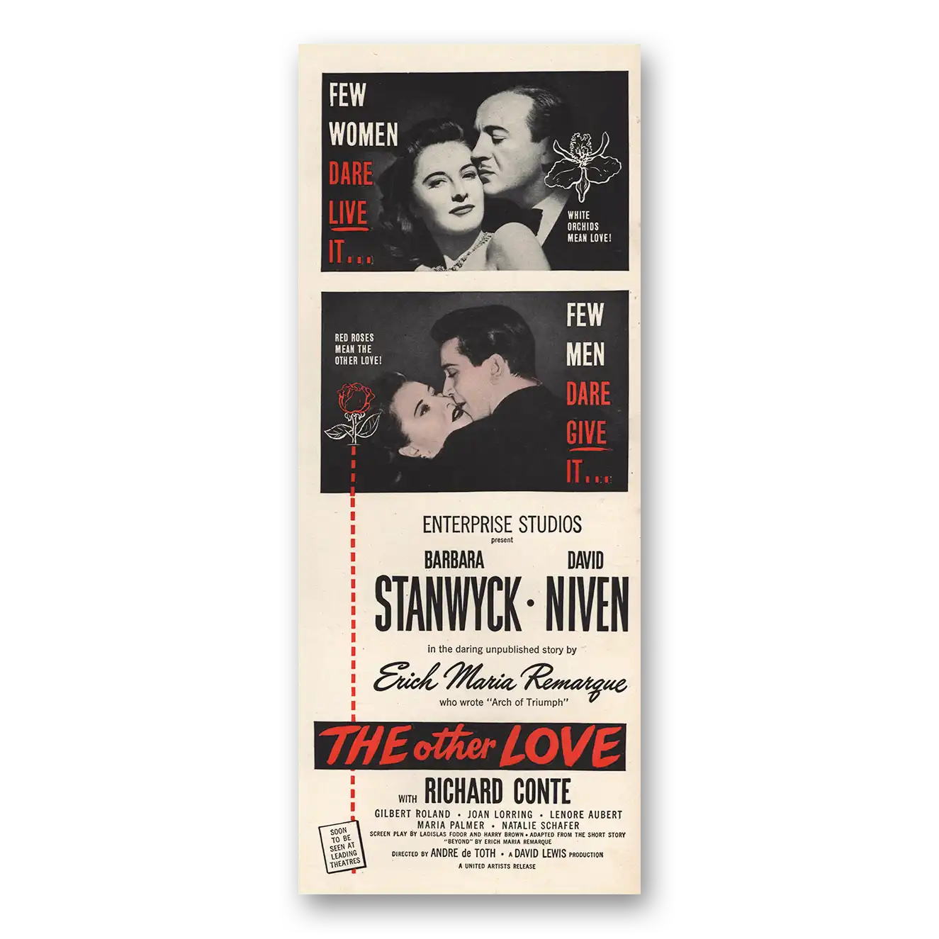 1947 The Other Love Movie Promo Barbara Stanwyck and David Niven Vintage Magazine Print Ad