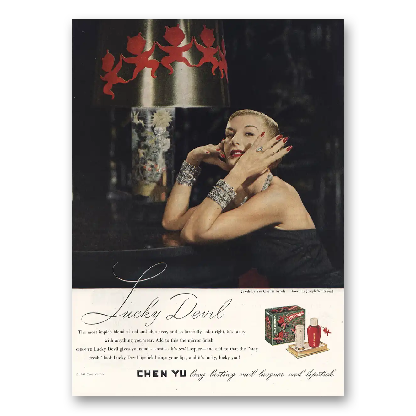 1947 Lucky Devil Perfume Impish Blend of Red Vintage Magazine Print Ad