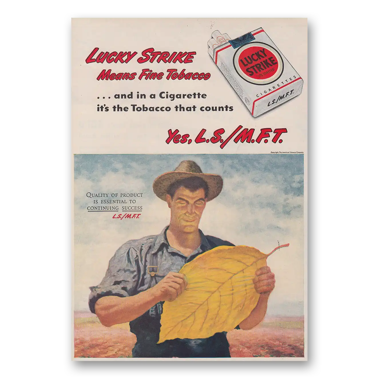 1947 Lucky Strike Cigarettes Tobacco That Counts Vintage Magazine Print Ad