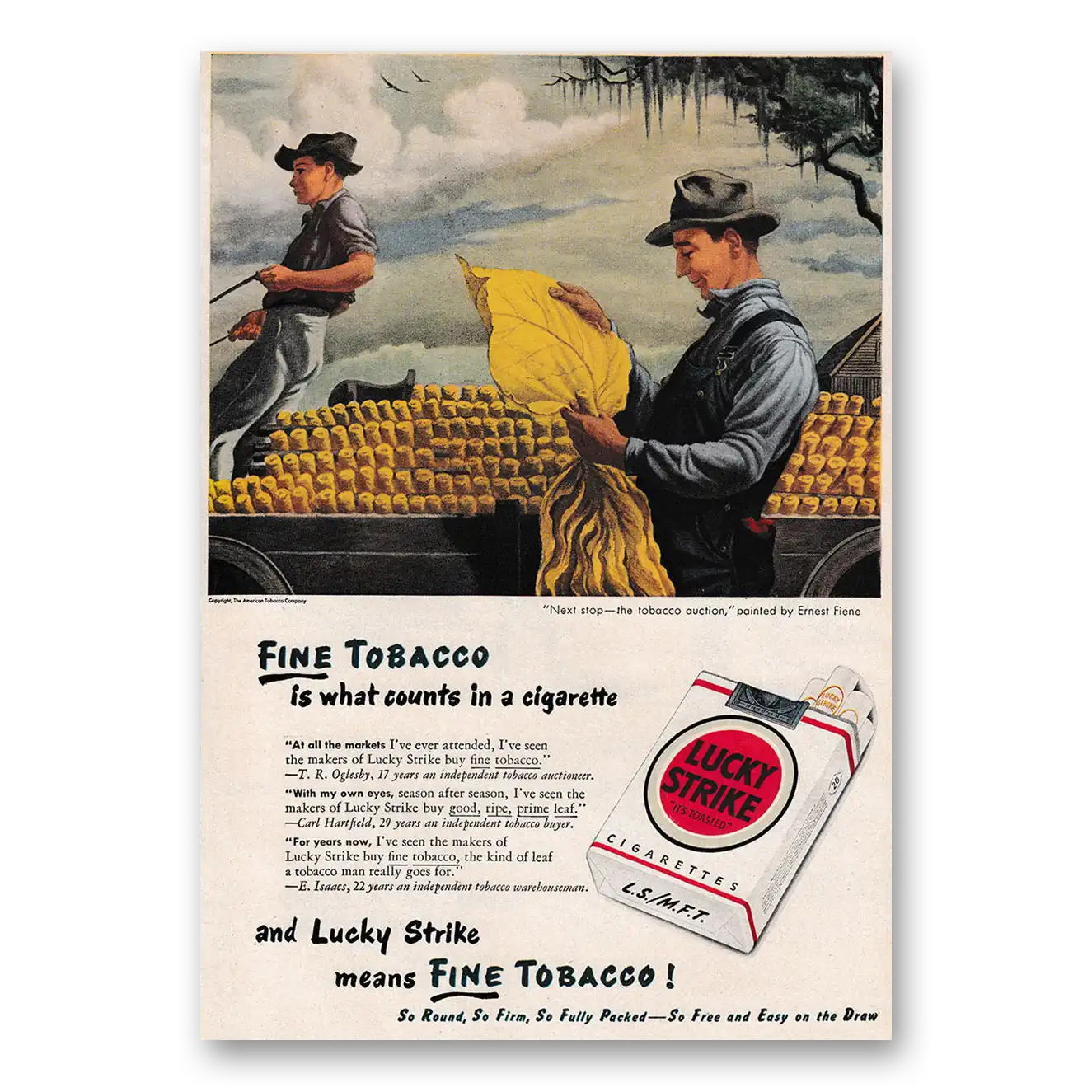 1947 Lucky Strike Cigarettes Next Step the Tobacco Auction Vintage Magazine Print Ad