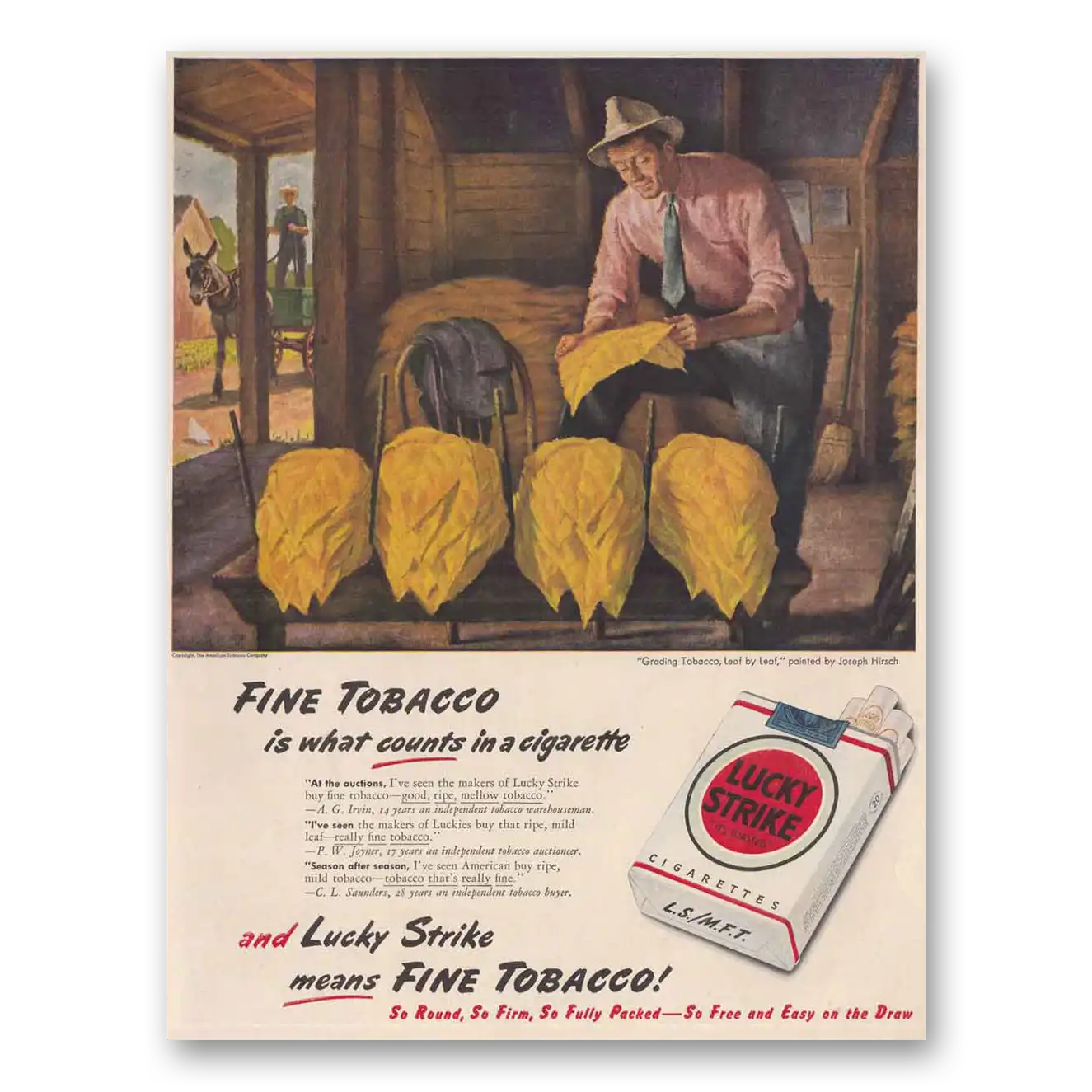 1947 Lucky Strike Cigarettes Grading Tobacco Leaf Vintage Magazine Print Ad