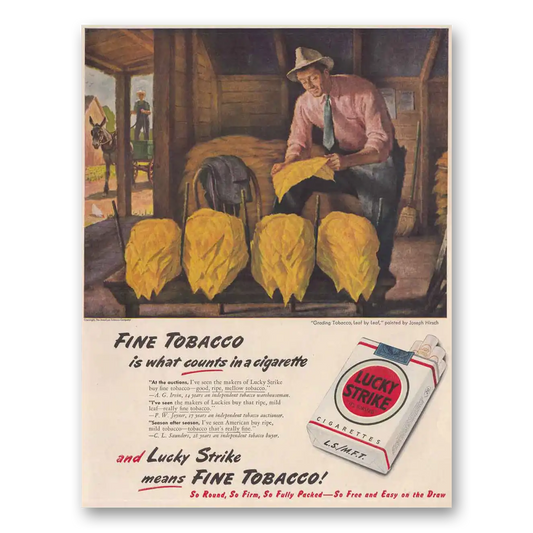 1947 Lucky Strike Cigarettes Grading Tobacco Leaf Vintage Magazine Print Ad