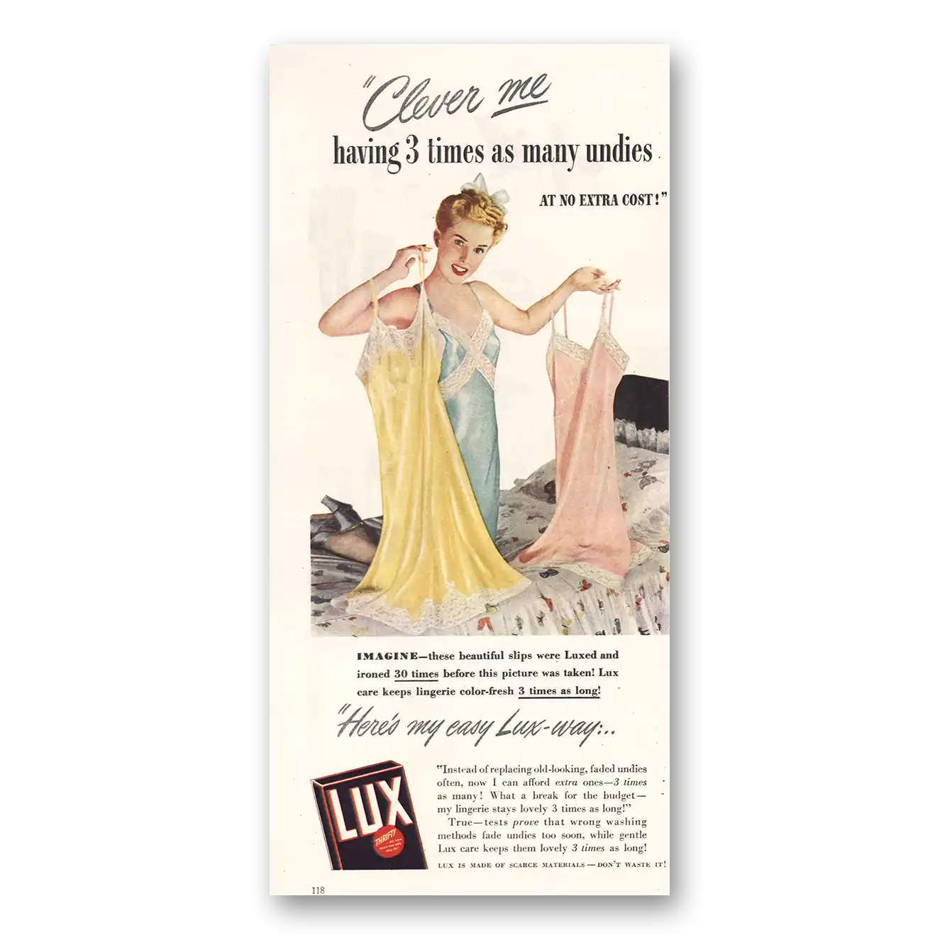 1947 Lux Soap Clever Me Many Undies Vintage Magazine Print Ad