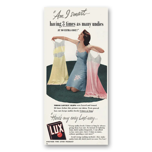 1947 Lux Soap Am I Smart Having 3 Times As Many Undies Vintage Magazine Print Ad