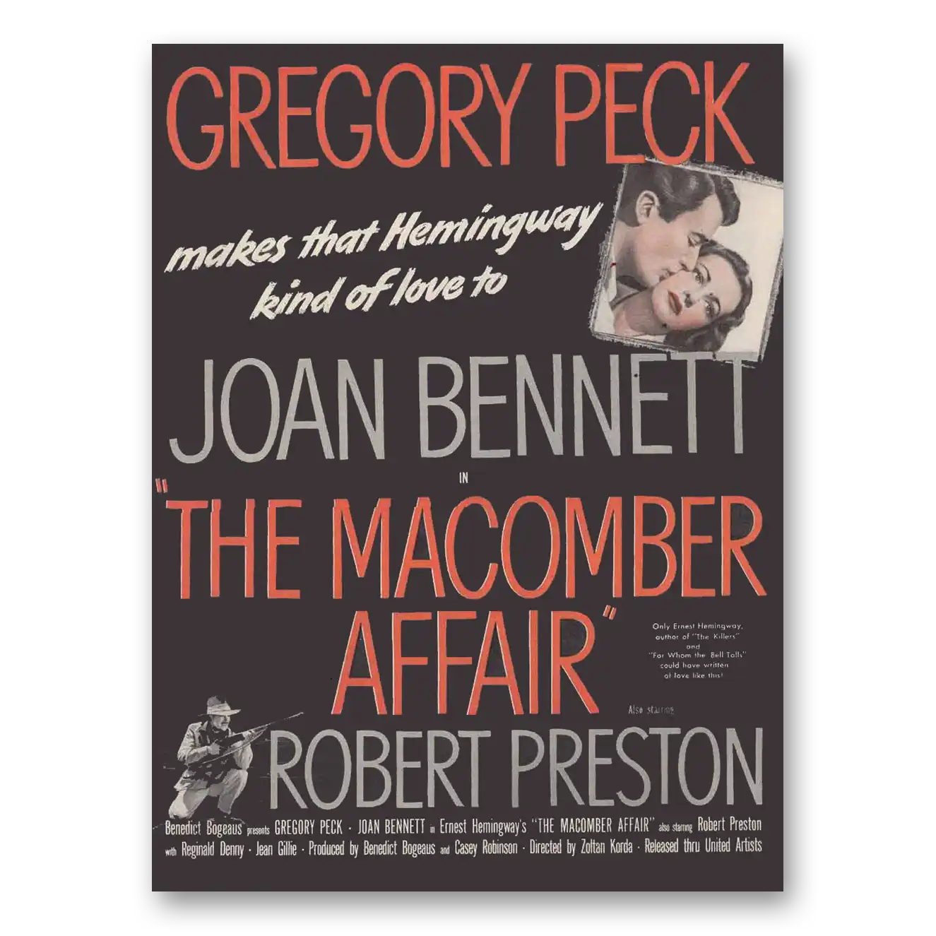 1947 The Macomber Affair Movie Promo Gregory Peck and Joan Bennett Vintage Magazine Print Ad