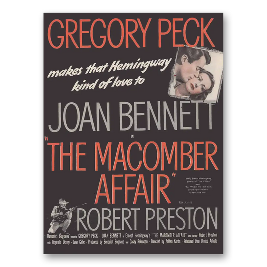 1947 The Macomber Affair Movie Promo Gregory Peck and Joan Bennett Vintage Magazine Print Ad